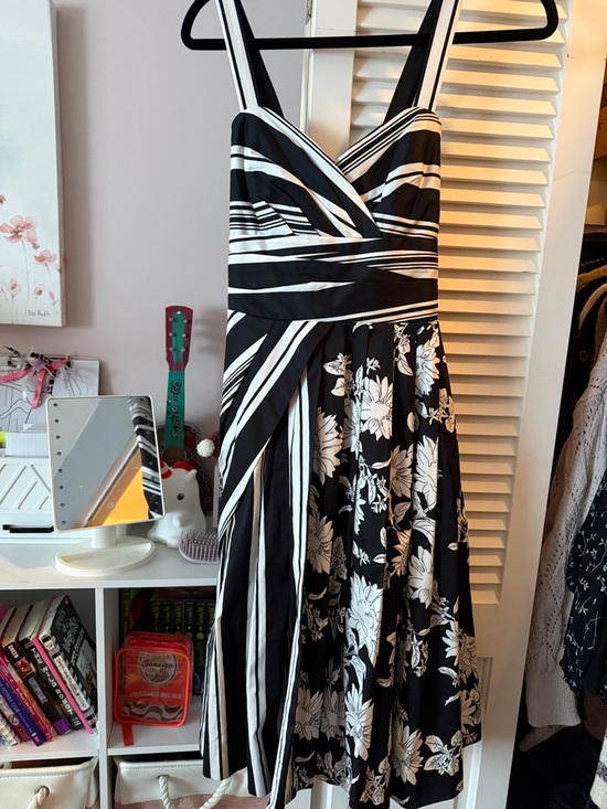 White House Black Market Dresses & Skirts - White House Black Market Black and White Striped & Floral Midi Dress